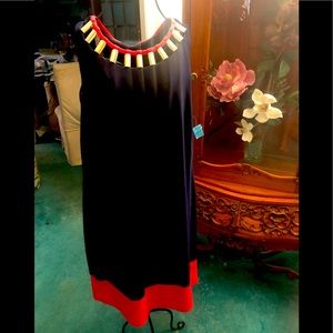 Classy. Greek Gold Neckline Navy dress!